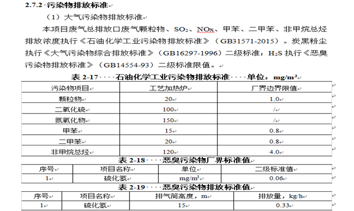 大气污染物排放标准